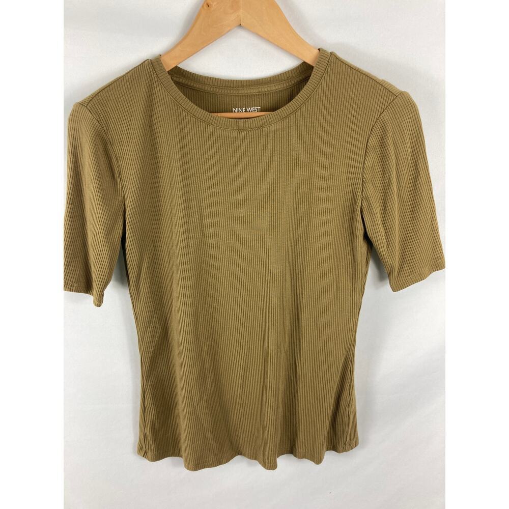 Nine West Soft Spun Ribbed Green Tshirt Size PS